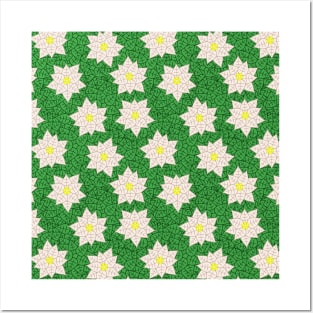 White Poinsettia Pattern Posters and Art